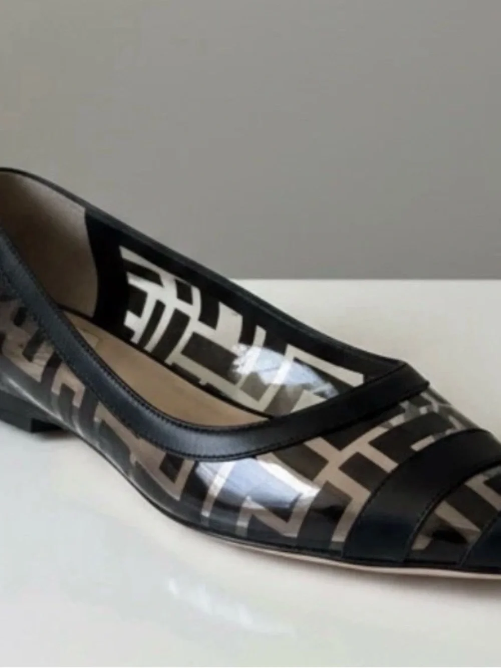 Fendi Black PVC Colibri Clear Leather FF Logo Pointed Ballerina Ballet Flat 37
